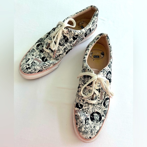Keds *Rare* Betty & Veronica Themed Tennis Shoes - Black & White w/Pink Size 8.5 - Picture 1 of 10